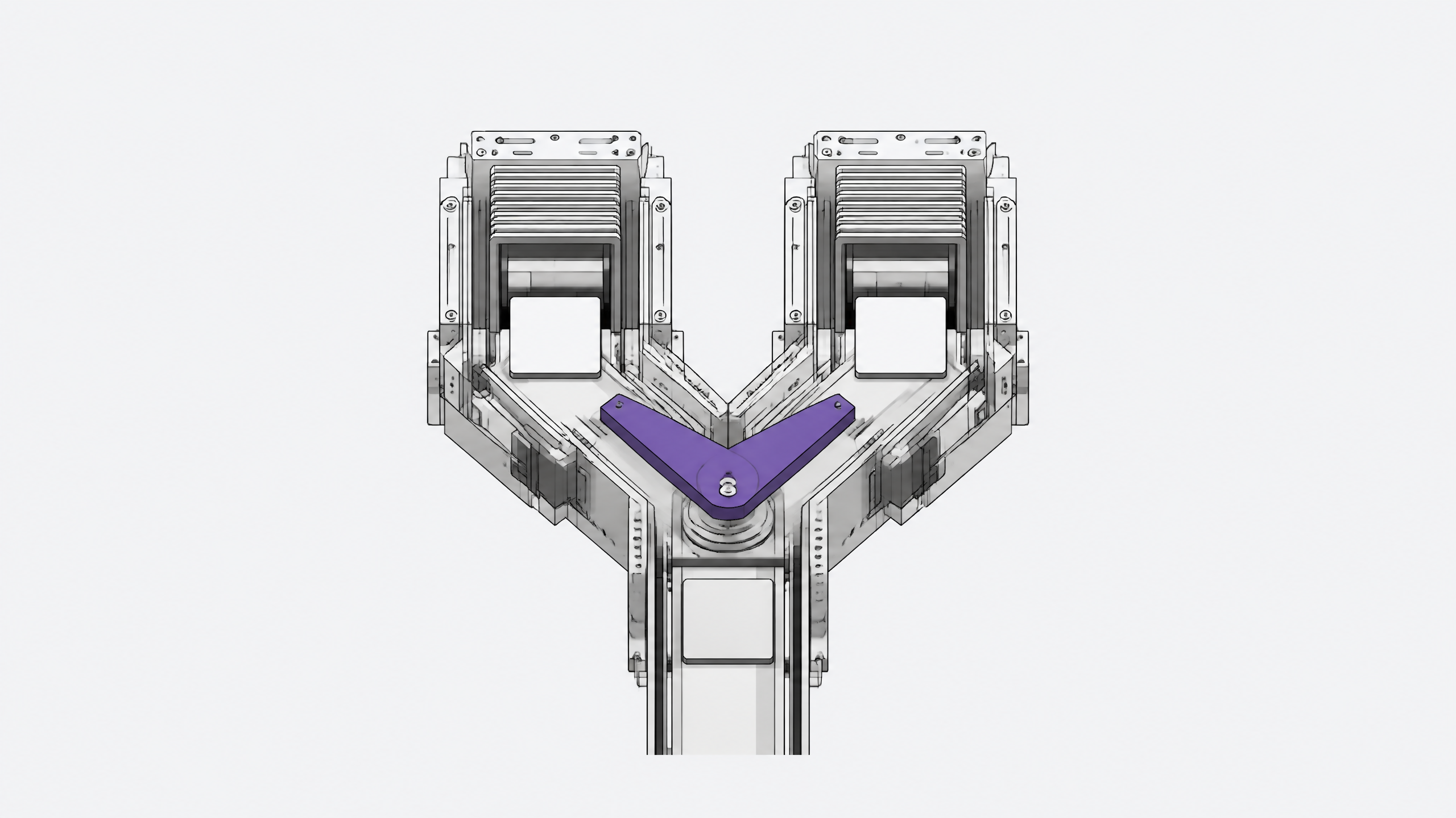A mechanical diverter routing blank data cards into one of two identical parallel processing chambers, representing the choice between two flash-tier LLMs for internal tools.
