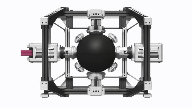 A smooth, opaque spherical module suspended within an intricately detailed, open mechanical chassis representing an AI execution harness.
