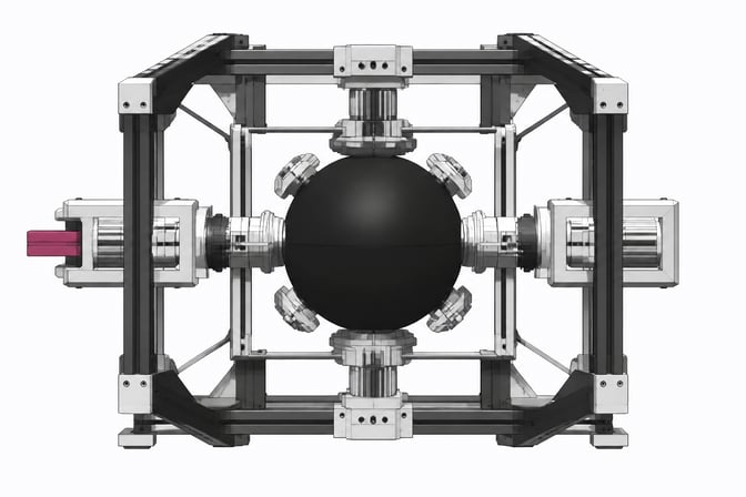 A smooth, opaque spherical module suspended within an intricately detailed, open mechanical chassis representing an AI execution harness.