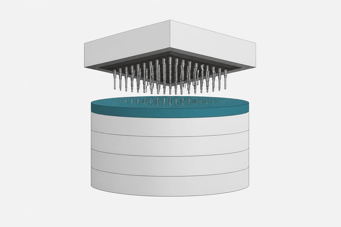 A thick, segmented cylindrical module where a thin, connected top slice sits above a large disconnected lower mass, representing a SaaS billing breakdown.