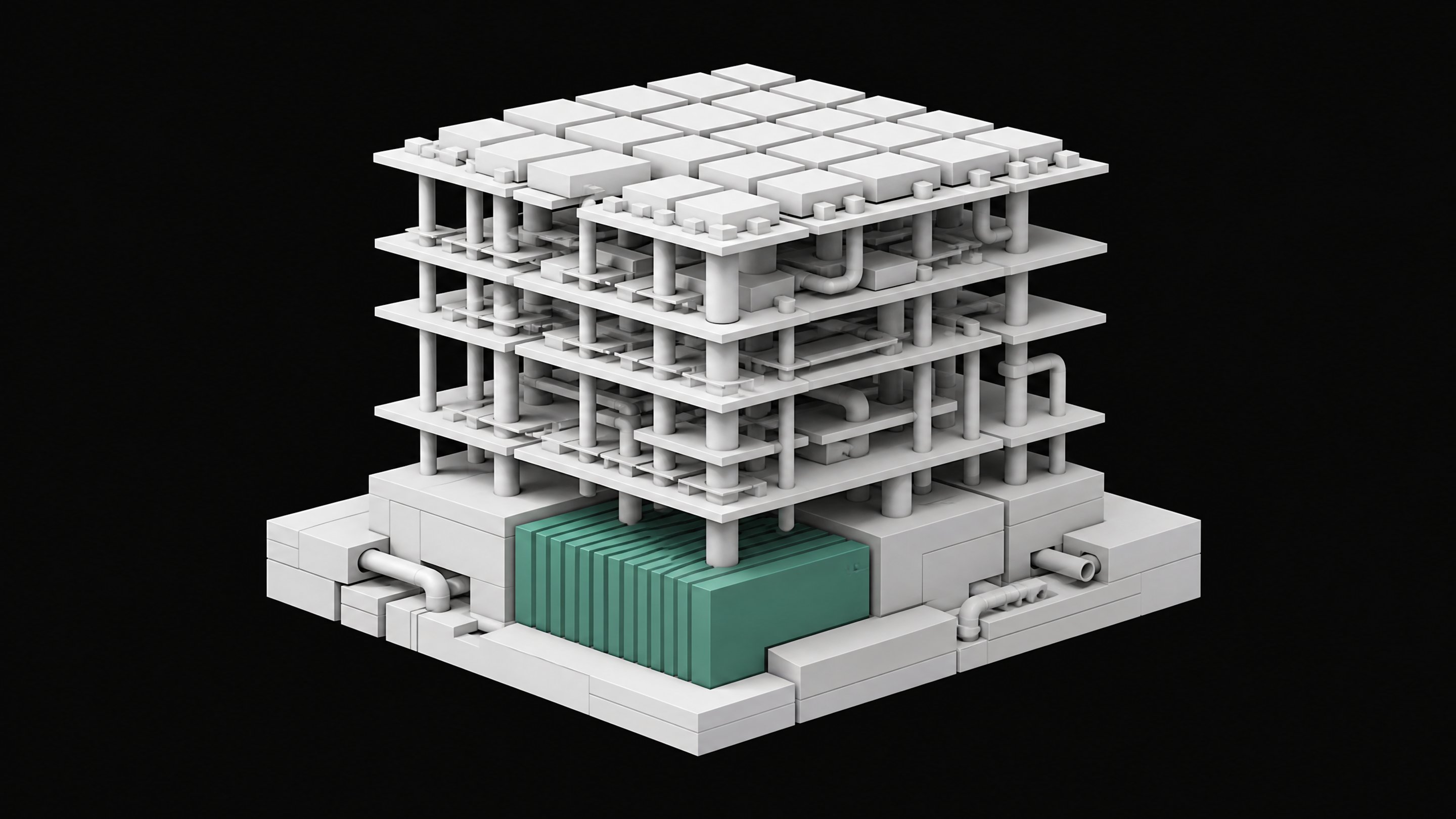 An architectural model of a software stack and package dependency graph showing a strong structural foundation supporting higher layers.