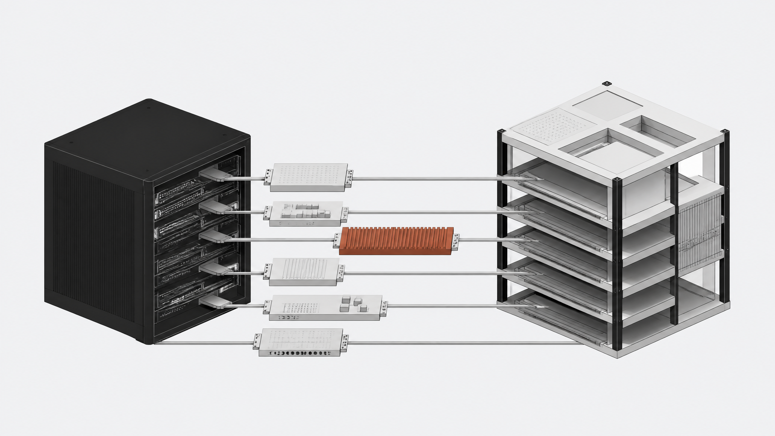 An illustration of extracting distinct behavioral and knowledge components from a single AI configuration block and seating them into a multi-tiered application scaffold.