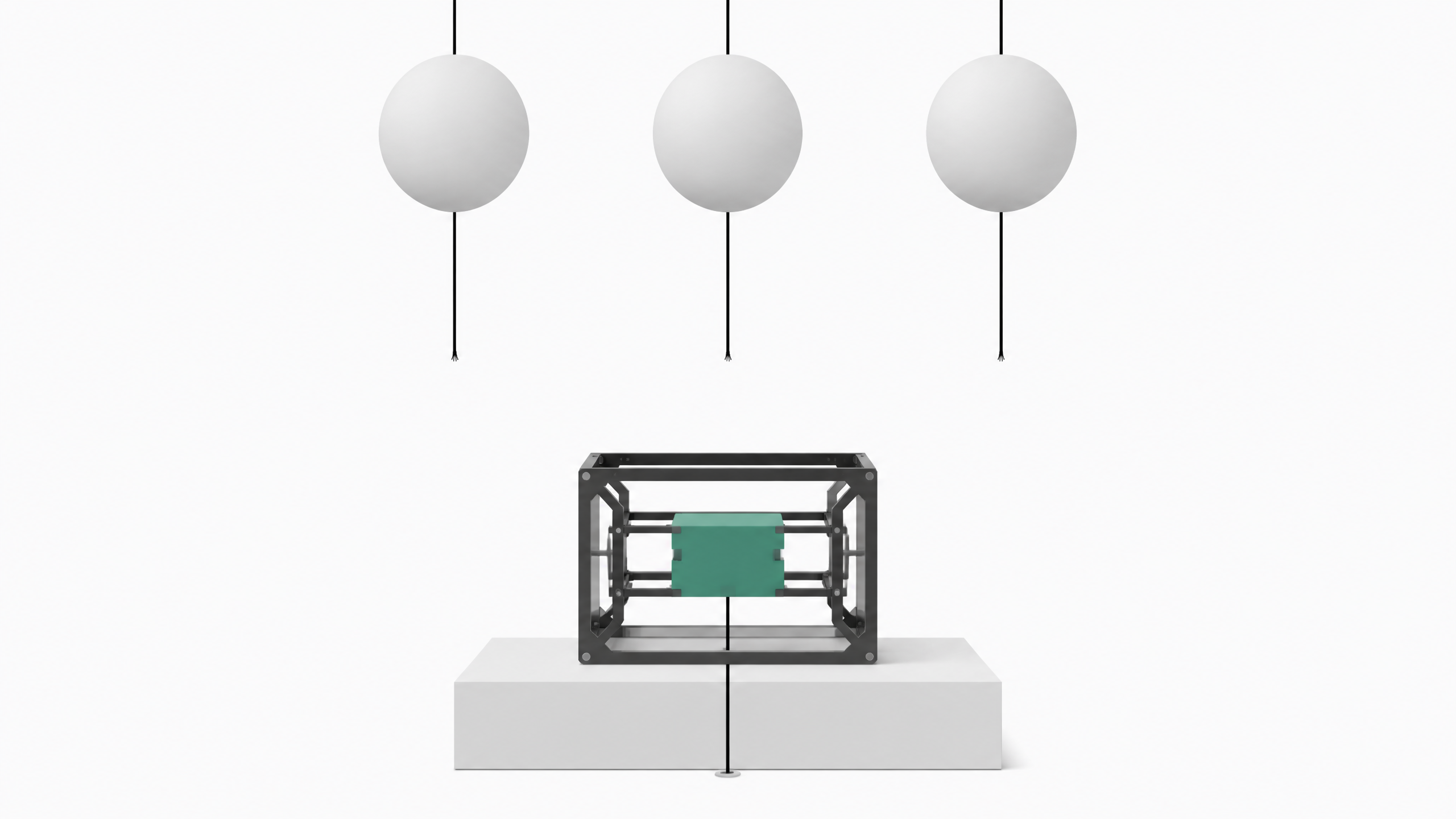 Three sealed, disconnected spheres representing cloud AI services float above a single open modular framework with a connected local component, illustrating self-hosted AI's structural resilience compared to opaque cloud dependencies.