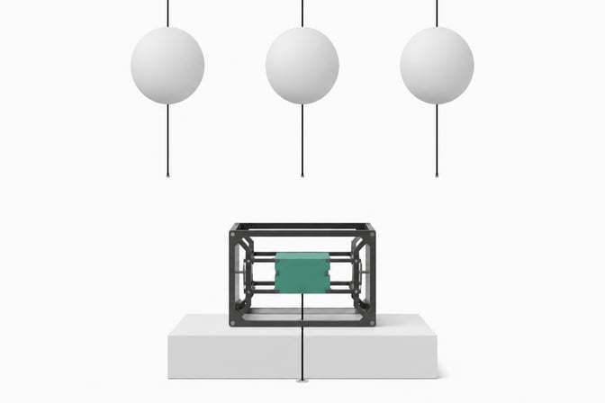 Three sealed, disconnected spheres representing cloud AI services float above a single open modular framework with a connected local component, illustrating self-hosted AI's structural resilience compared to opaque cloud dependencies.