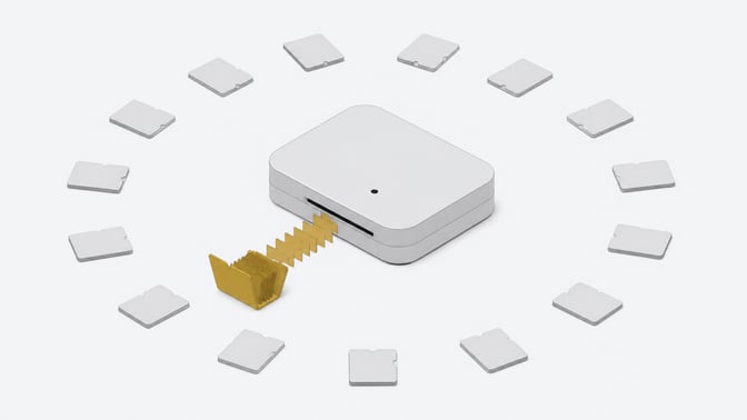 A single folder opens and feeds cards into a central AI agent module while many identical closed folders remain dormant around it, illustrating an on-demand skills file.