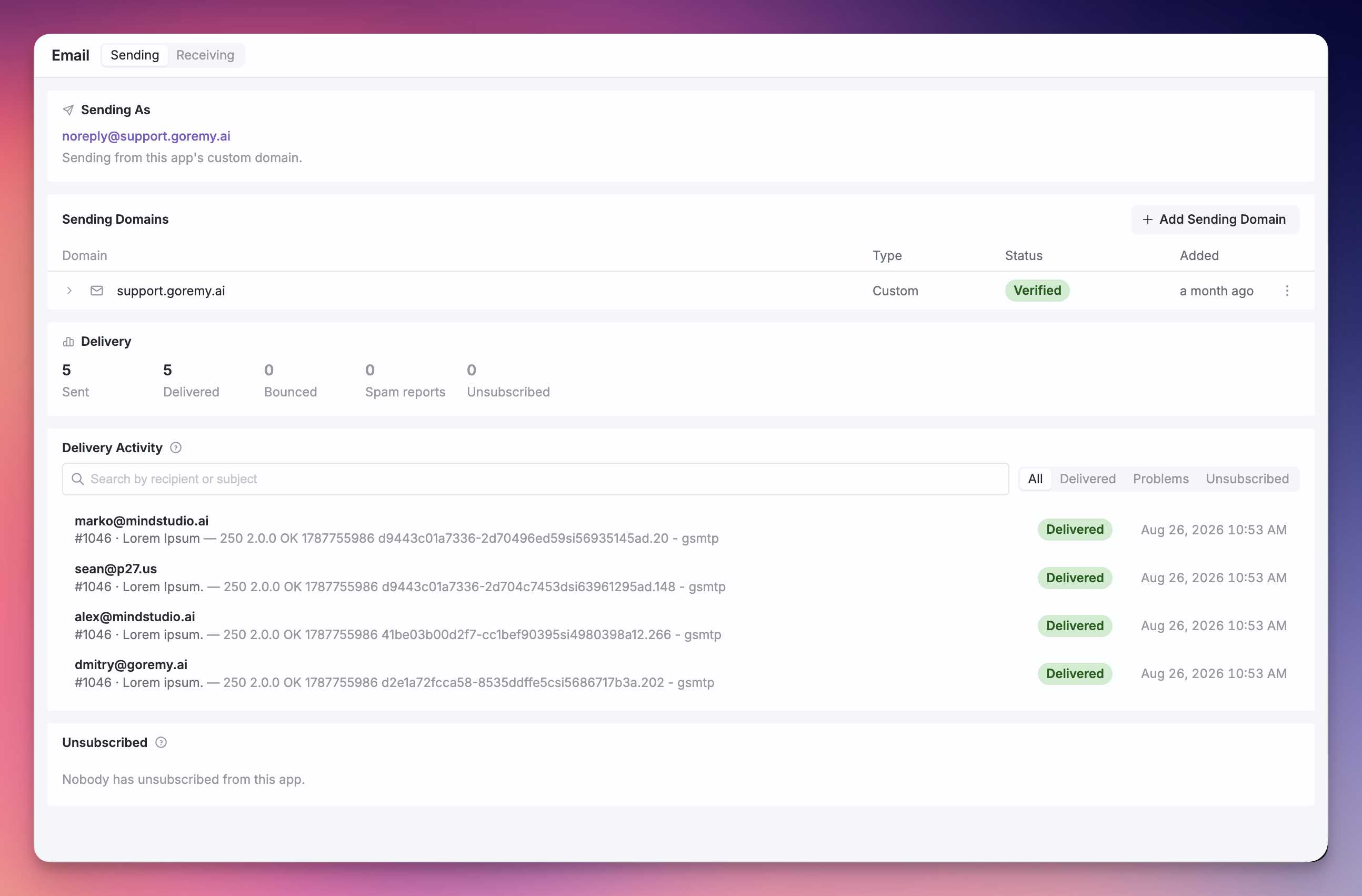 Email Outbox in the Remy dashboard
