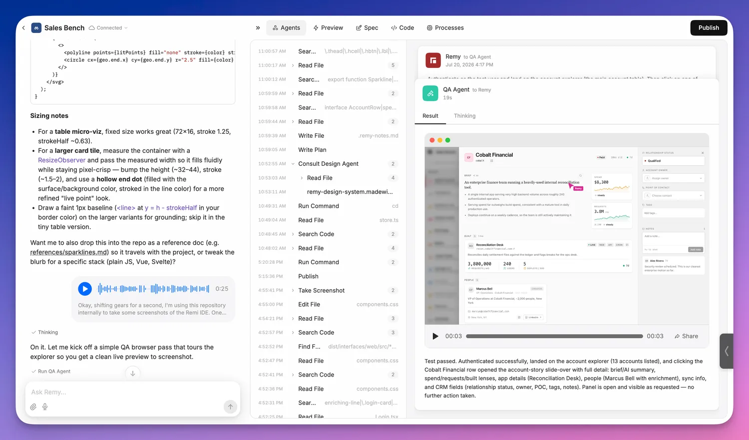 Test flows in a live browser.