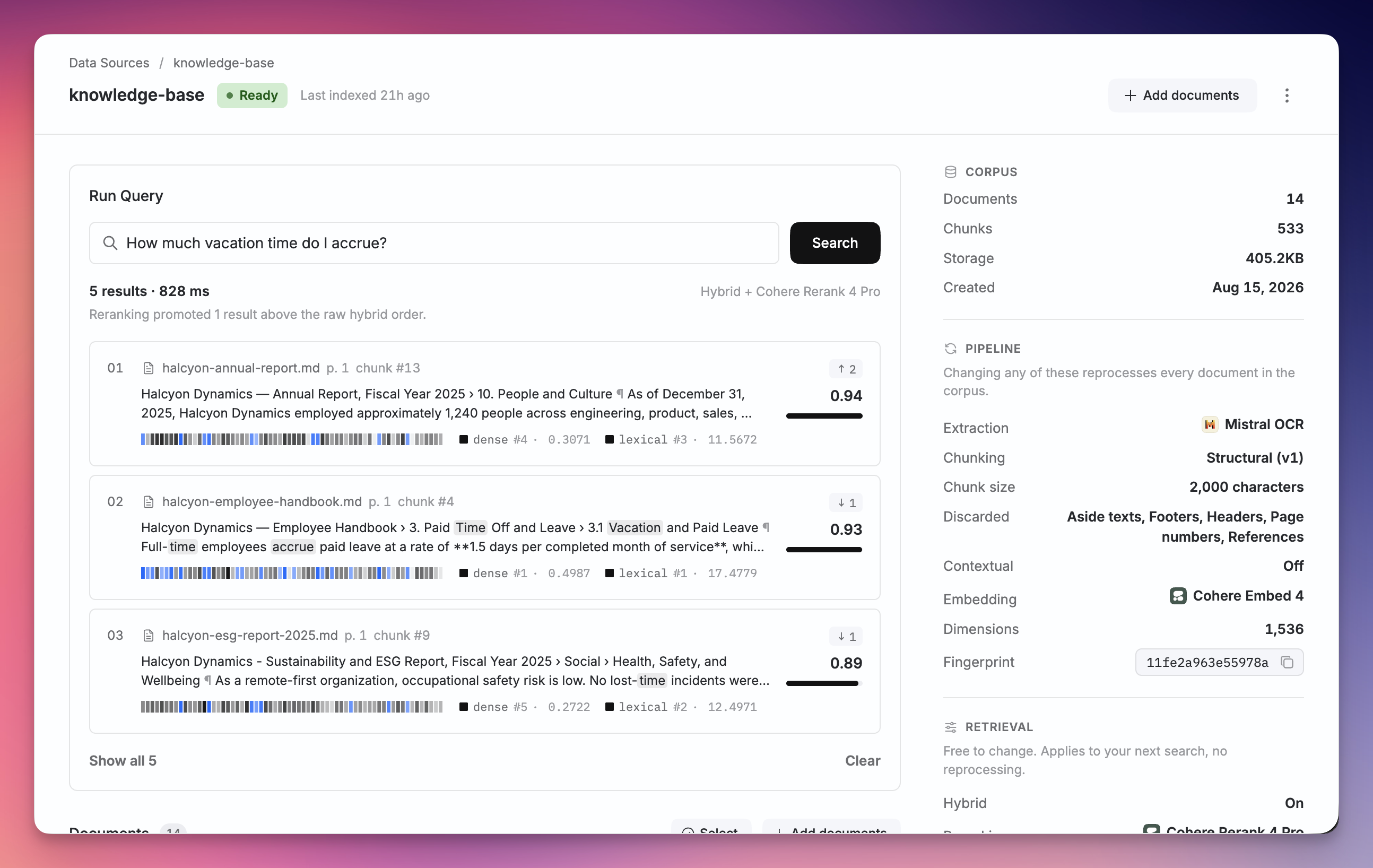 Vector Database in the Remy dashboard